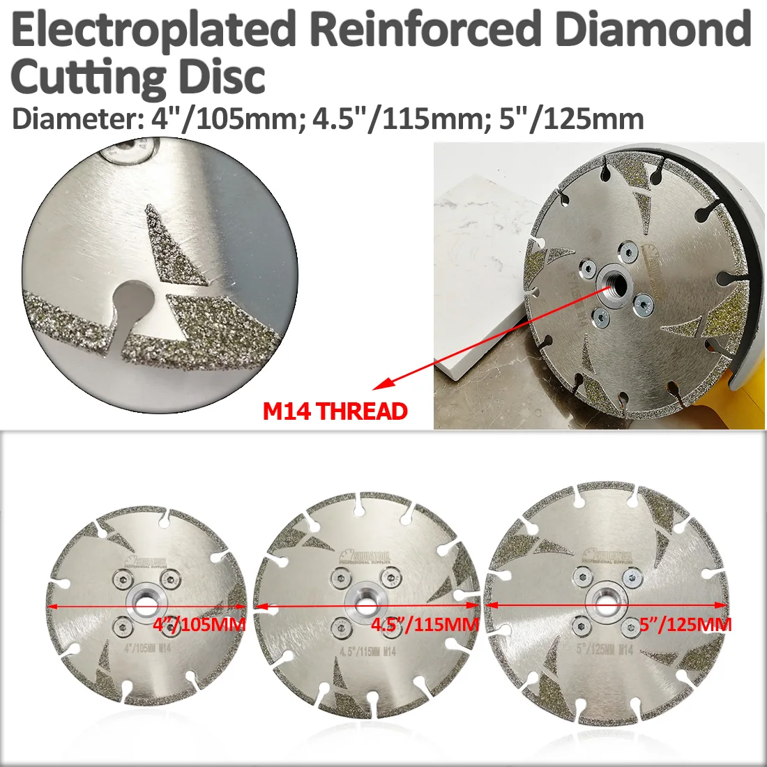 SHDIATOOL 2pcs de 115mm Galvanizado Reforçado Diamante de Corte e Moagem de Lâmina M14 Rosca 115mm Galvanizados Lâmina de Diamante Imagem 2