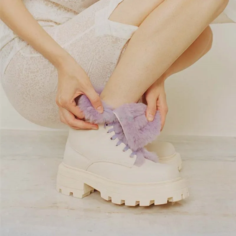 Novas Botas De Inverno Mulheres Dedo Do Pé Quadrado Curto Plush Tornozelo Botas De Mulheres De Plataforma Engrossado Botas Femininas Mulheres Sapatos Botas De Mulher 2020 Imagem 2