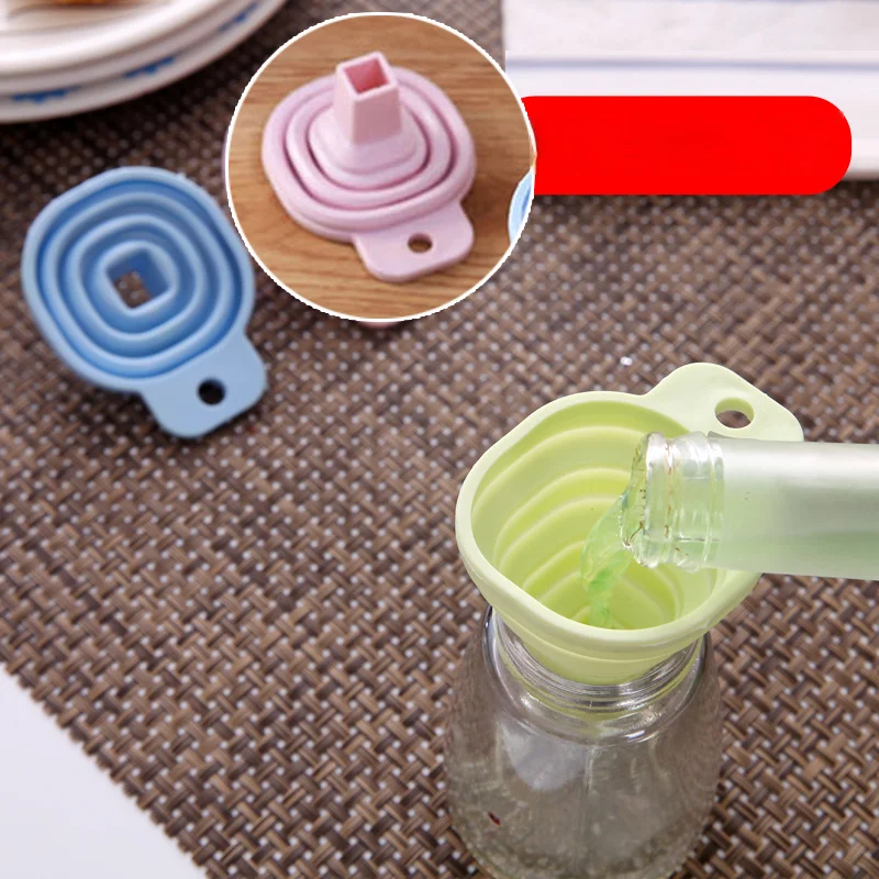 Alta Qualidade 1pc Nova Fã Expansão Pequena de Silicone Dobrável Funil Verde Azul cor-de-Rosa do Óleo de Cozinha Vinho utensílios de Cozinha Imagem 5