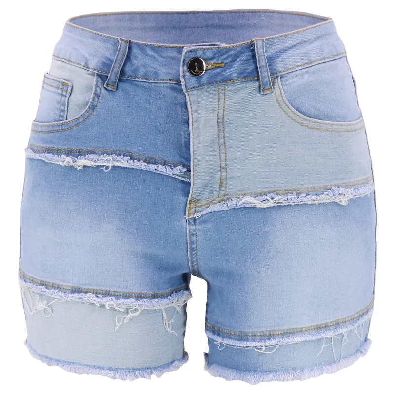 Mulheres Shorts Jeans ummer Novas Senhoras de Cintura Alta Jeans Rasgado Calças Curtas de Moda de Costura Trecho Sexy Rua Hipster Roupas Imagem 4