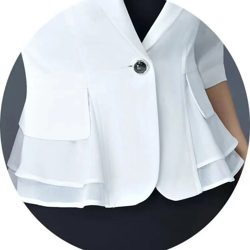 Venda Quente Mulheres Patchwork Design Paletó Office Lady Preto Casaco Branco De Moda Streetwear Casual Slim Outerwear Tops J251 Imagem 3