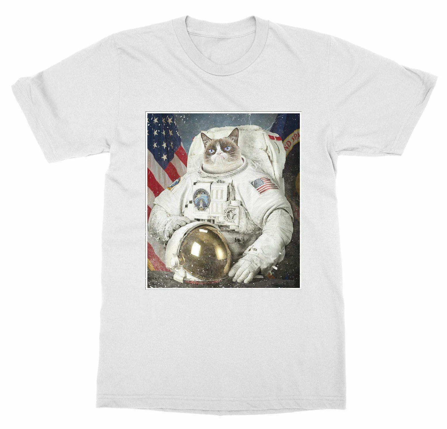 Engraçado Gatinho Gatinho de Estimação Astronauta de Transporte do Explorador de Espaço T-Shirt de Verão do Algodão de Manga Curta-O-Pescoço dos Homens T-Shirt Nova S-3XL Imagem 1