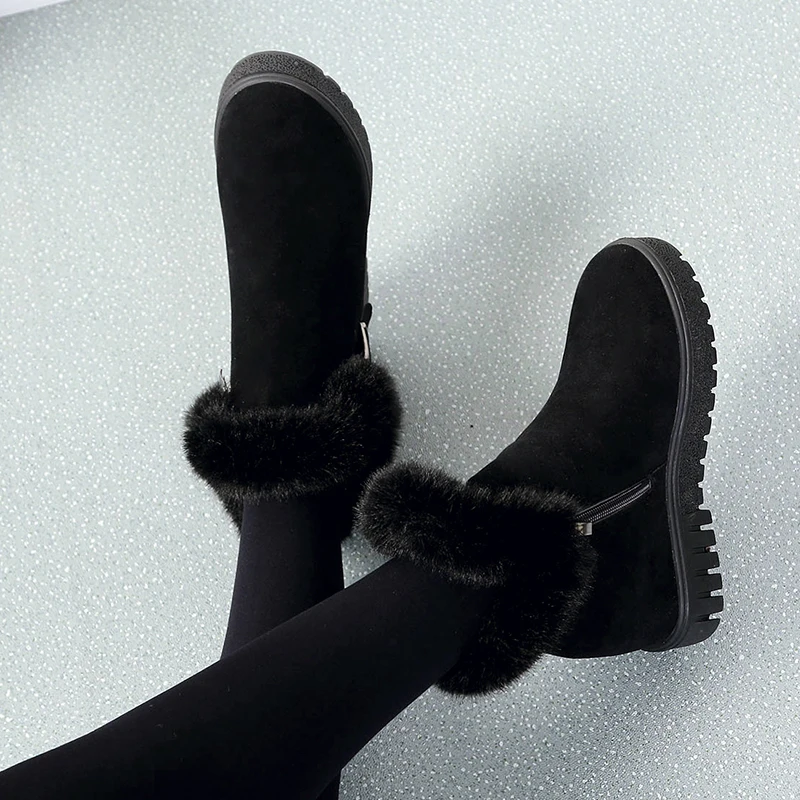 Botas De Neve De Senhoras Sapatos De Mulher Botas De Inverno 2021 Quente Luxuoso Da Pele Sapatos De Inverno Mulheres Ankle Boots Com Zíper Mulheres Sapatos Botas Mujer Imagem 2
