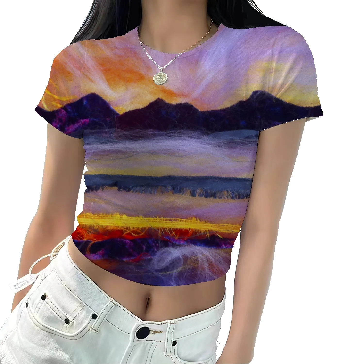 Mulheres 3D Print T-Shirt Aquarela do arco-íris Mulheres T-Shirt de Verão dente-de-Leão Camisetas O-de Algodão com Decote Tops Plus Size Imagem 2