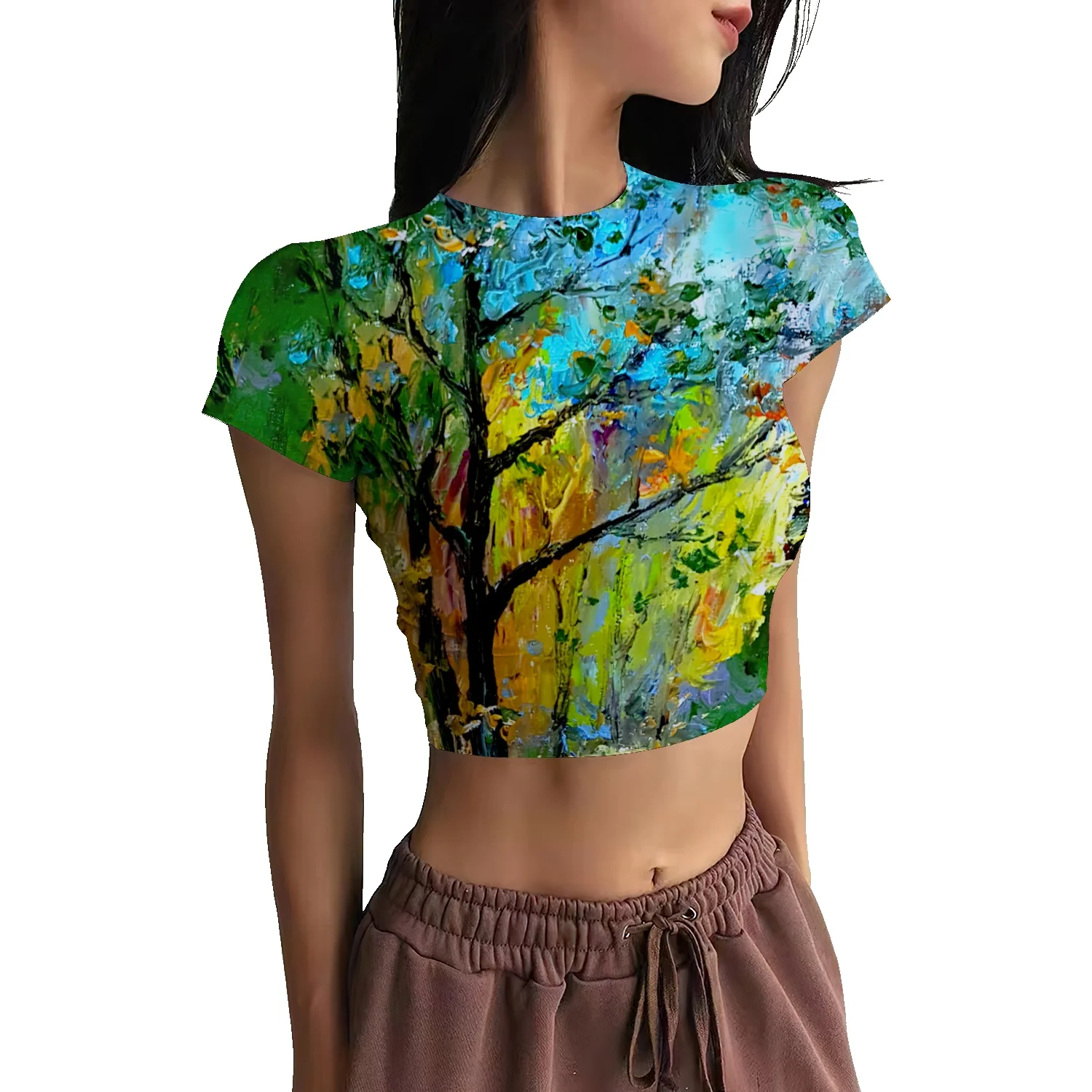 Mulheres 3D Print T-Shirt Aquarela do arco-íris Mulheres T-Shirt de Verão dente-de-Leão Camisetas O-de Algodão com Decote Tops Plus Size Imagem 4