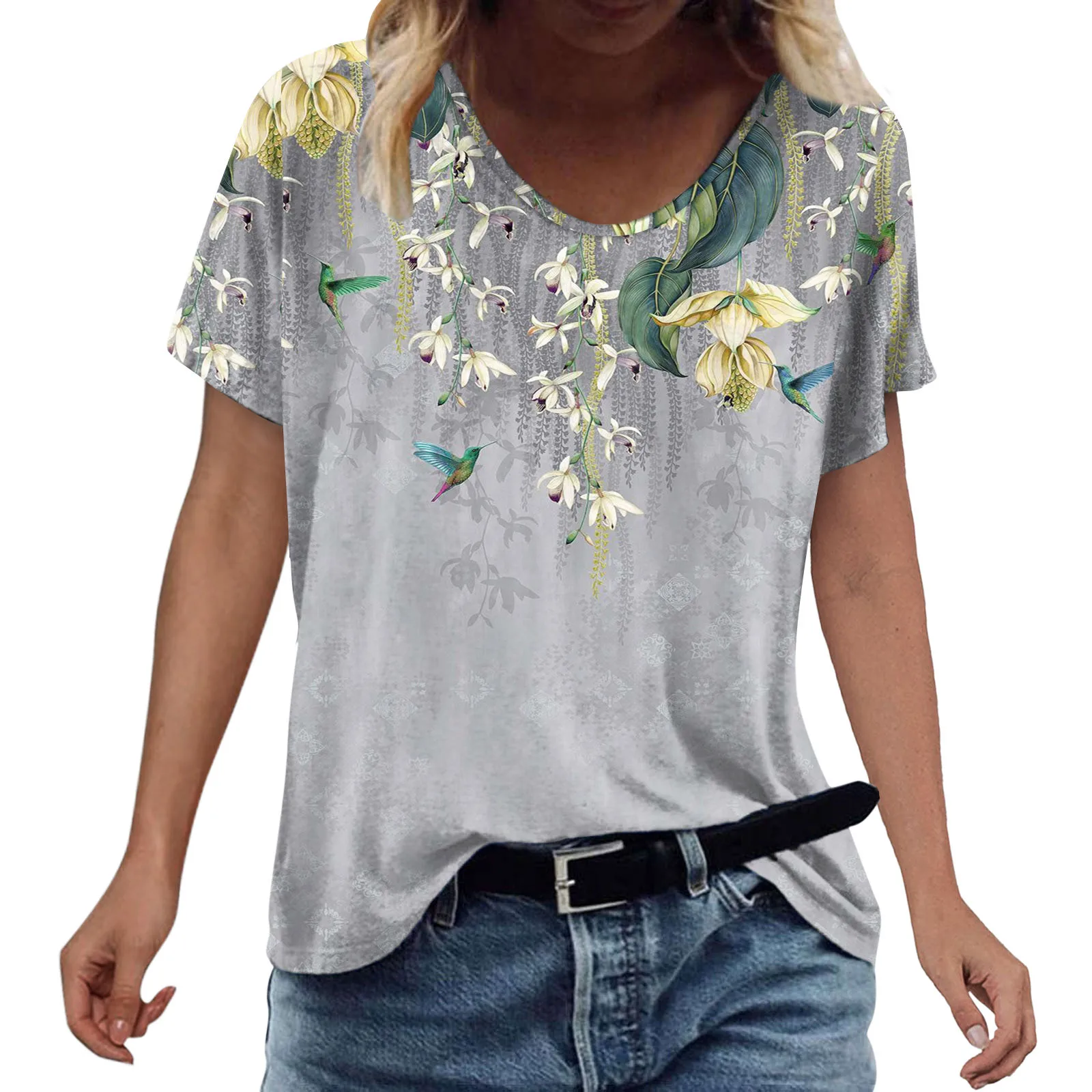 Moda das Mulheres de Verão T-shirt Impresso Manga Curta O Pescoço Camisa Casual Tee Tops Ropa Mujer Verano 2022 Vetement Femme Imagem 4