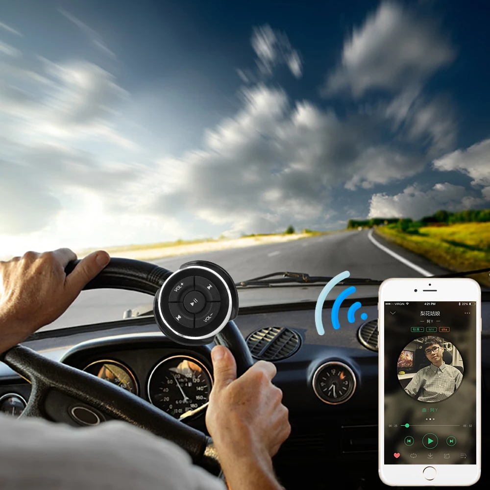Para IOS, Android Telefone Tablet Motocicleta Bicicleta Bluetooth Media Botão de Volume Carro Volante sem Fio, Controles Remotos Imagem 2