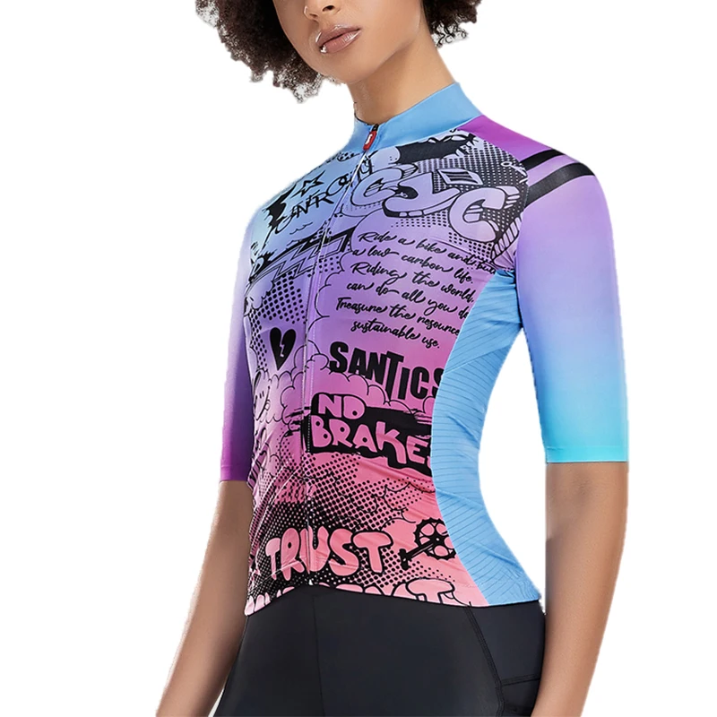 Santic 2022 Verão De Ciclismo Jersey Mulheres De Manga Curta, Respirável, Seca Rápido, Moto Camisa De Montanha Bicicleta Vestuário Feminino Camisolas Imagem 1