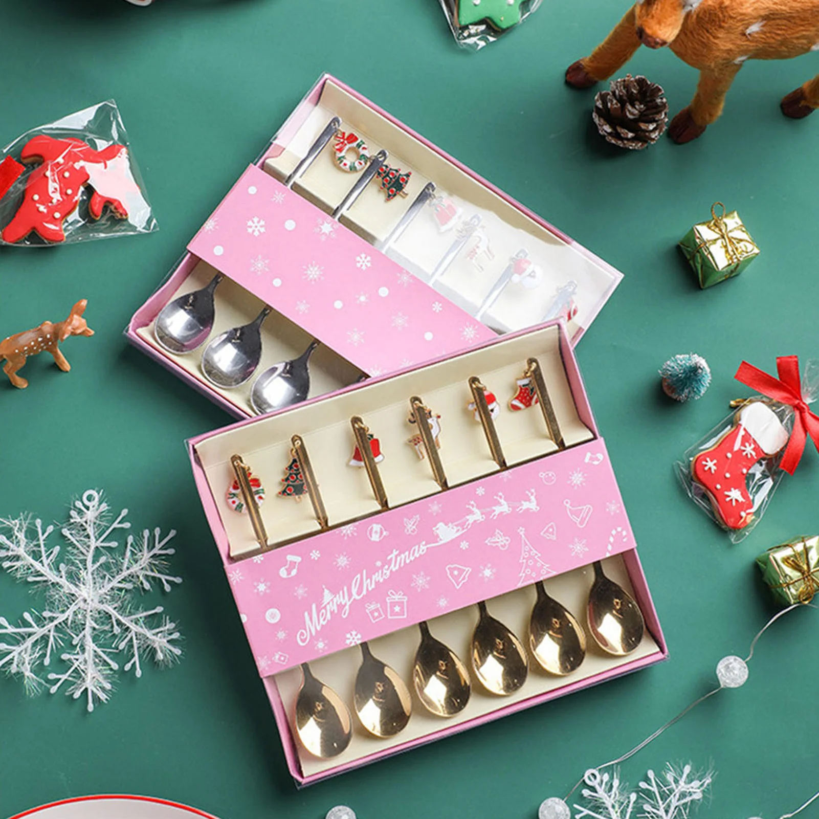 6pcs/conjunto de Decorações de Natal Para a Casa Inoxidável de Natal do Café Colheres de Sobremesa Colher de Mesa Acessórios de Cozinha Presentes de Ano Novo Imagem 1