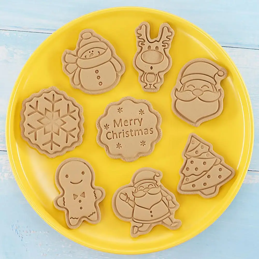 8Pcs 3D Cookie Cortadores de Biscoito Molde Santa, Boneco de neve, Árvore de Elk Cookie Molde Carimbo de Natal Festa de Ano Novo de Decoração de Ferramentas de Cozimento de Natal Imagem 3