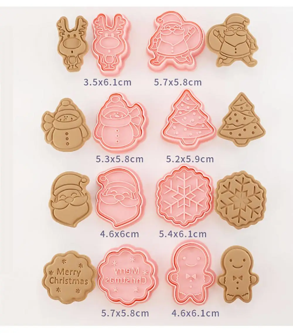 8Pcs 3D Cookie Cortadores de Biscoito Molde Santa, Boneco de neve, Árvore de Elk Cookie Molde Carimbo de Natal Festa de Ano Novo de Decoração de Ferramentas de Cozimento de Natal Imagem 4