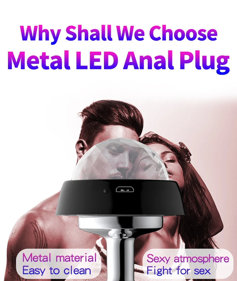 Controle de som de LED mudam de Cor de Metal Plug Anal Colorido Bunda Ânus Esferas Expansor Charechable Massageador de Próstata Adulto do Sexo Brinquedo Imagem 3