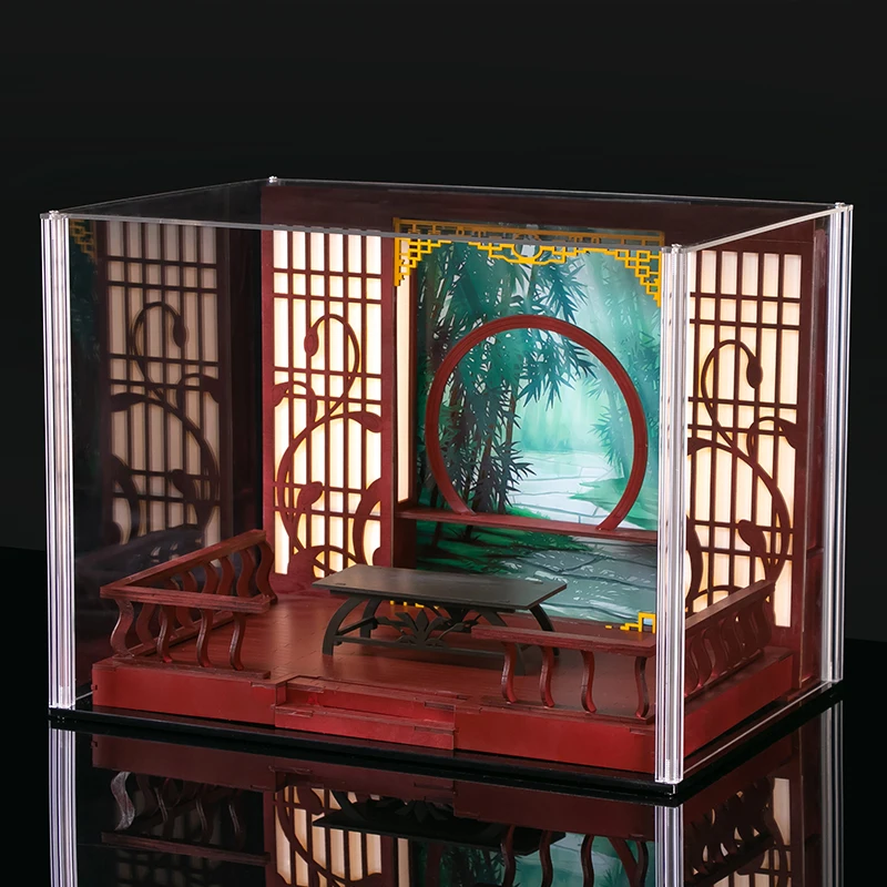 DIY Chinês Retro Pátio de Madeira da Casa de bonecas em Miniatura, Com Mobiliário de Casa de Boneca Montagem de Brinquedos para Crianças de Adultos Dom Casa Imagem 2