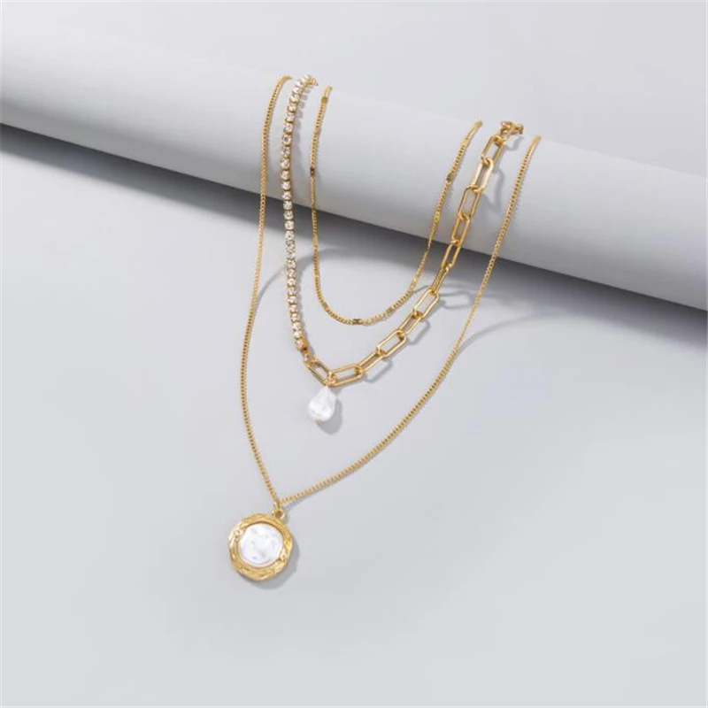 novo clássico de cristal cadeia gargantilhas colar para mulheres redonda de metal prateado de multi camadas correntes colares de jóias de moda presentes Imagem 4