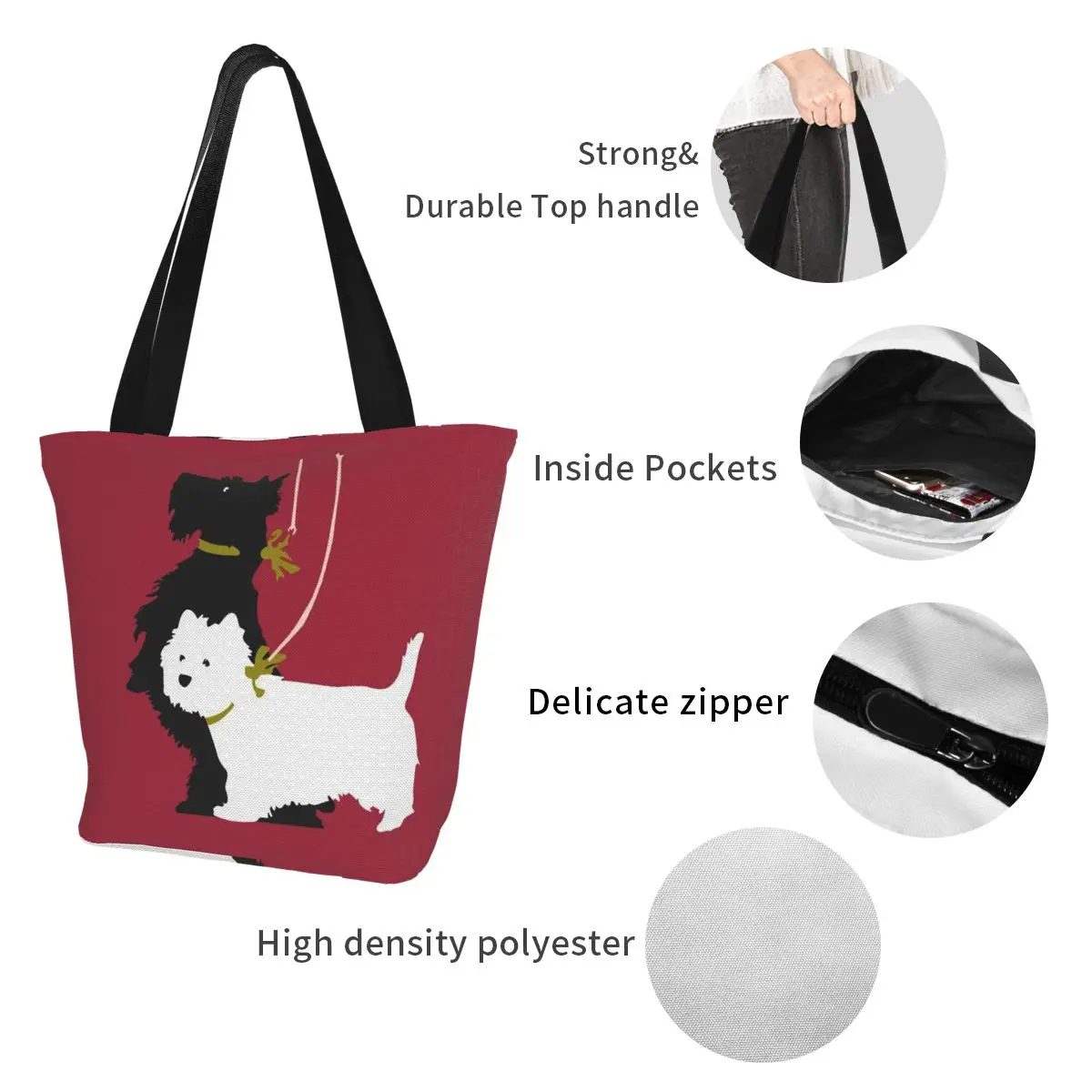 Bonito Impressão Gráfica Eco Sacola de Compras para os Amantes de Cães Westie Tote Harajuku Shopper Bag Mulheres Terrier Escocês Saco de Ombro Feminino Imagem 4