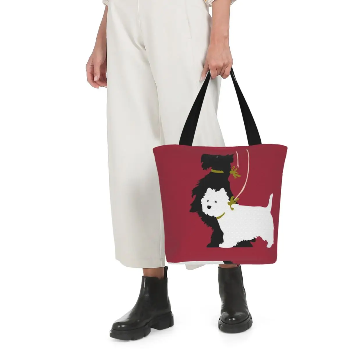 Bonito Impressão Gráfica Eco Sacola de Compras para os Amantes de Cães Westie Tote Harajuku Shopper Bag Mulheres Terrier Escocês Saco de Ombro Feminino Imagem 5