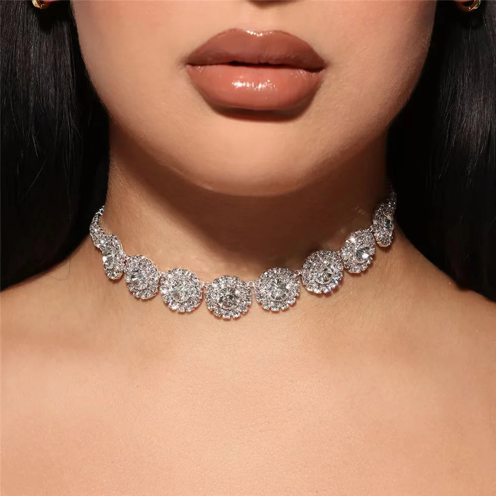 Moda de alta qualidade multi-linha Strass pingente gota de água no pescoço suporte colar colar de jóias para as meninas de cristal de luxo neckl Imagem 2