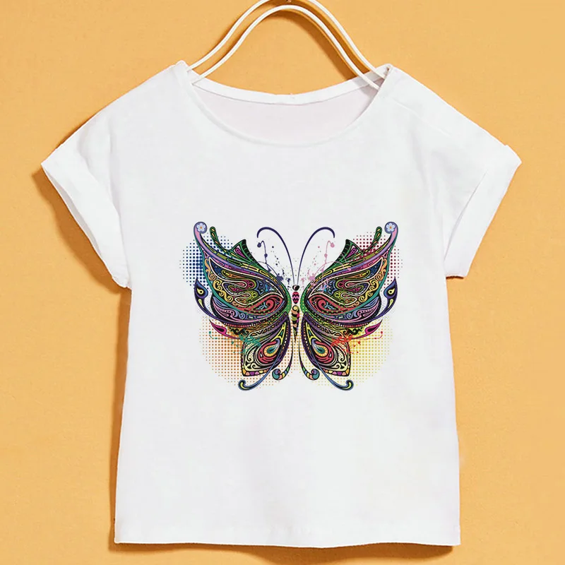 2019 Verão de Novo camisa de T de Crianças Cor de Desenho de Animal Print T-shirts da Menina Elegante Branca de mangas Curtas Superior T-shirt Meninos Gola Redonda Imagem 2