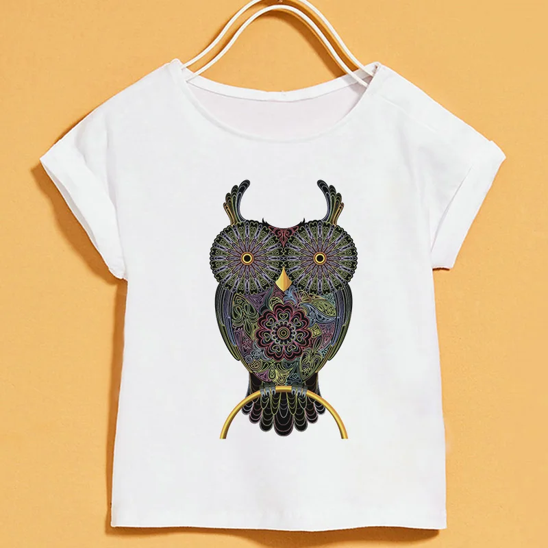 2019 Verão de Novo camisa de T de Crianças Cor de Desenho de Animal Print T-shirts da Menina Elegante Branca de mangas Curtas Superior T-shirt Meninos Gola Redonda Imagem 4