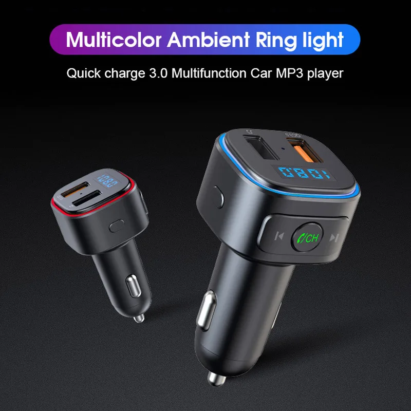 JaJaBor Transmissor FM Bluetooth 5.0 Car Kit mãos-livres Músicas Mp3 Player com USB Duplo QC3.0 Carga Rápida Suporte Do Disco De U Reprodução Imagem 4
