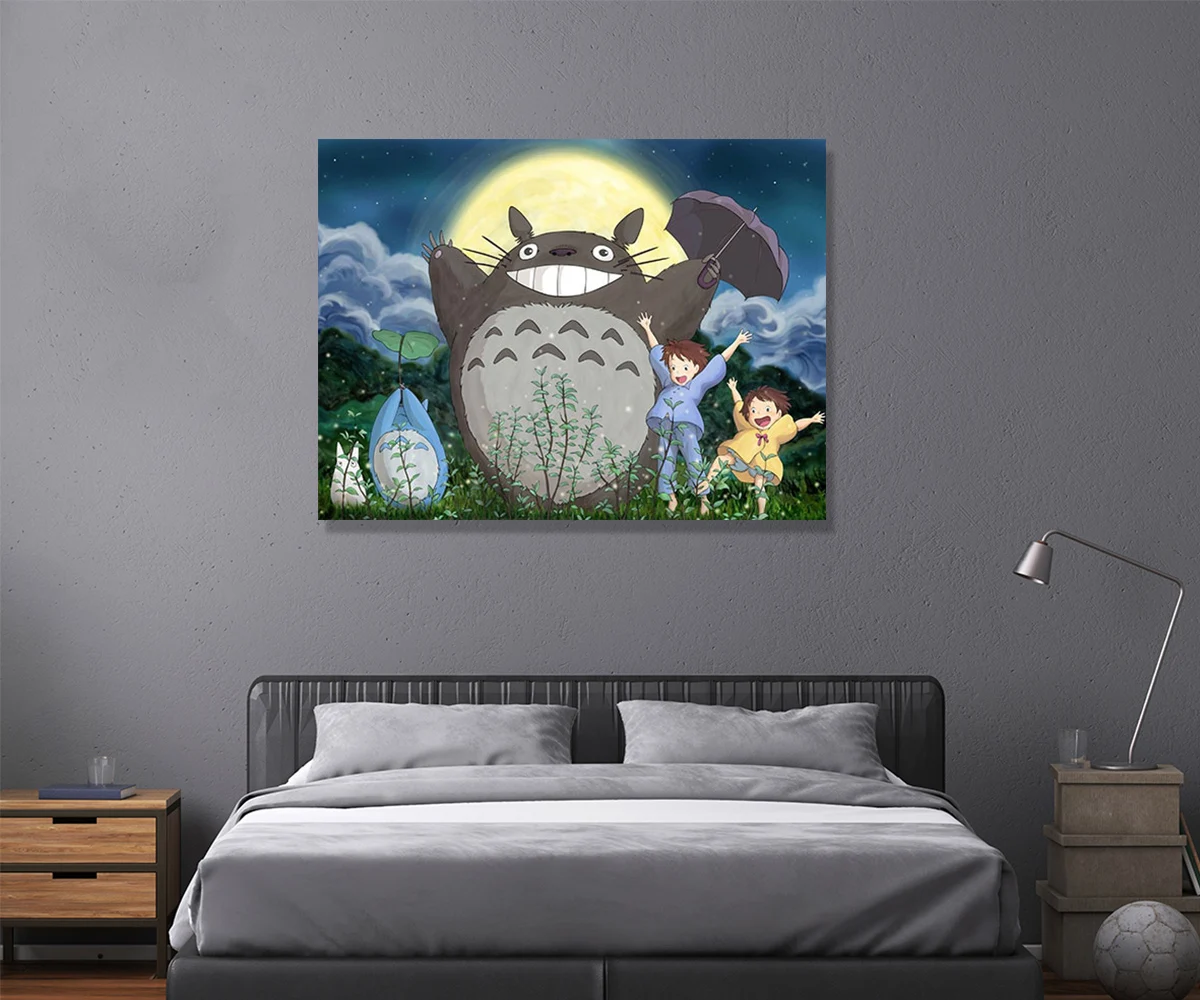 Totoro Pintura Emoldurada LED de Indução de Luz de Pintura de Parede de Imagens para a Sala de Lona Arte de Parede Fotos Imagem 1