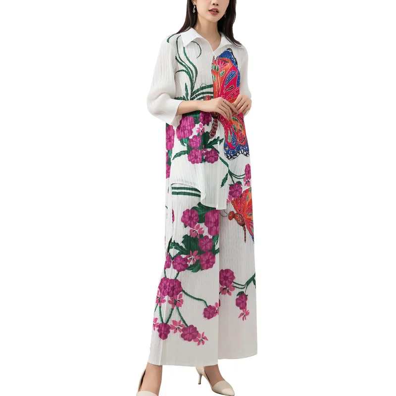 Mulheres impresso blusa para a Queda De 2022 Miyak dobra de Moda folgado plus-size longa top + de cintura alta em linha reta calças Imagem 4