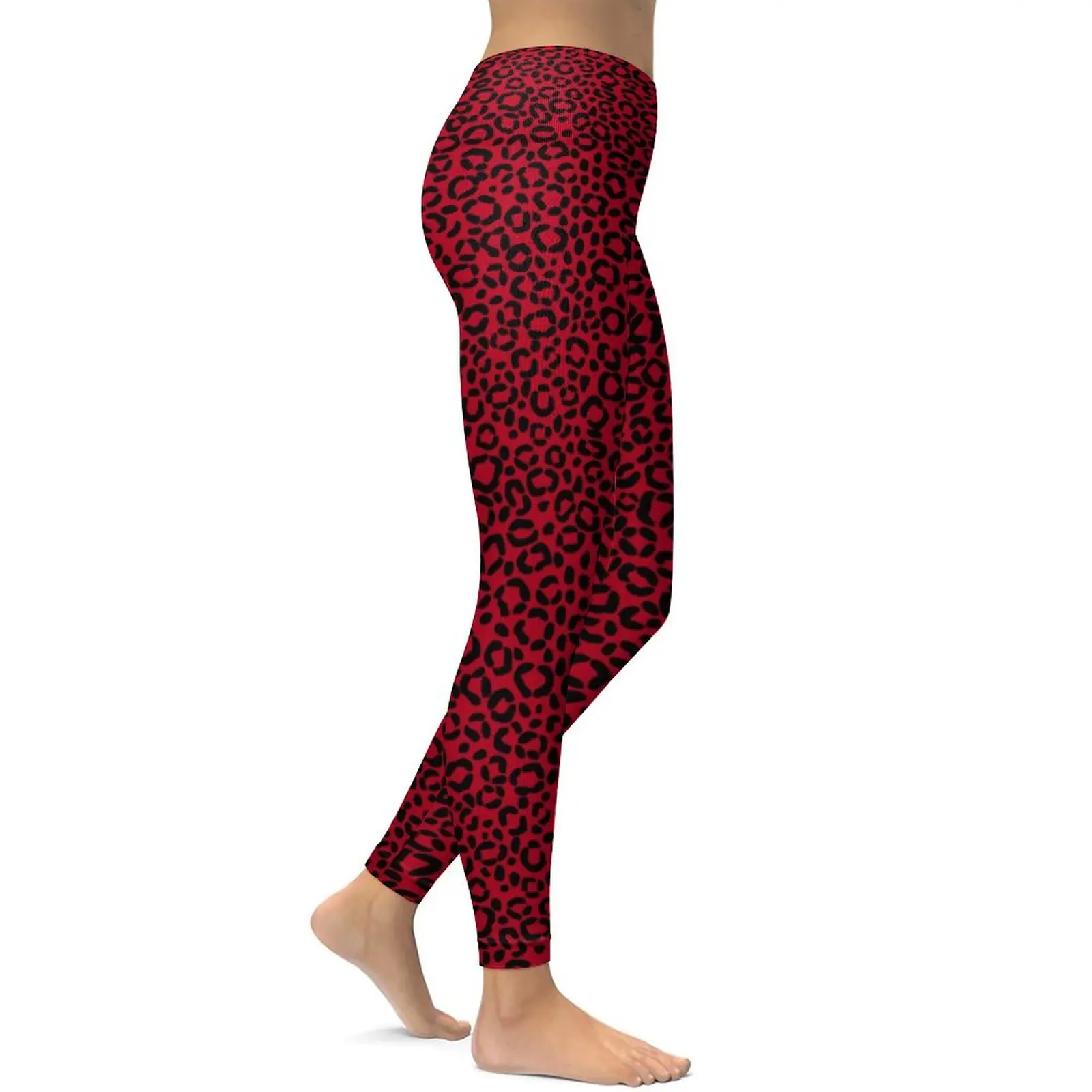 Vermelho E Preto Leopardo Perfeita Perneiras De Pele De Animal Print Ginásio Calças De Yoga Push-Up Elástico Meia-Calça Esporte Feminino Engraçado Leggins Imagem 1