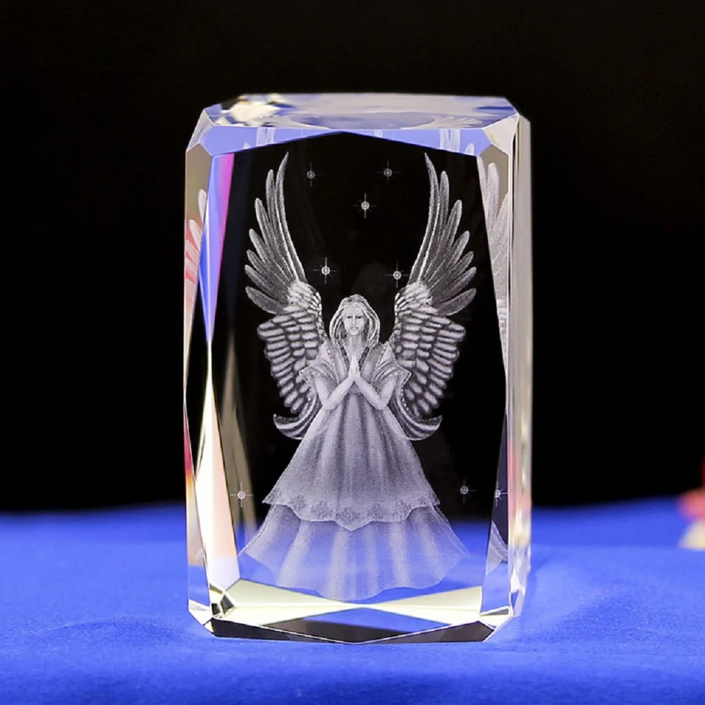 Cristal transparente 3D Esculpida Anjo da guarda de Artesanato de Vidro, Enfeites de Bonecos Festa de Casamento Presentes Sala de estar Decoração de Casa Imagem 1