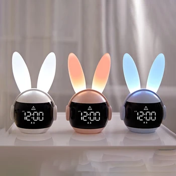 Brilhante arco-íris Coelho Relógio Despertador Luz do Abs Mini-Carregamento Criativo Alarme Silencioso Relógio Digital Para a Criança DO Quarto Relógio de Presente 1