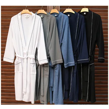 Algodão Roupão de banho Casal Quimono Japonês Longo de Vestir Vestido Com Cinto V-neck Pocket Primavera, Outono Hotel Sleepwear 1