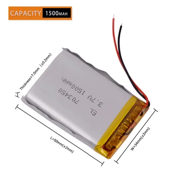 703450 3,7 V 1500mAh bateria de lítio Recarregável do Polímero do Li-íon Para mp3 mp4 GPS DVR PDA brinquedos ferramentas de Assistir o orador de Bluetooth 073450 2