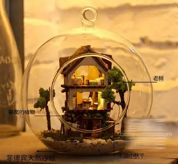 DIY Bola de Vidro de Casa de Boneca Modelo de Construção de Kits de Madeira Mini Artesanais em Miniatura Casa de bonecas de Brinquedo de Aniversário, Presente de Natal 1