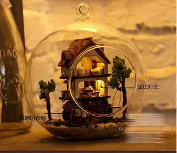 DIY Bola de Vidro de Casa de Boneca Modelo de Construção de Kits de Madeira Mini Artesanais em Miniatura Casa de bonecas de Brinquedo de Aniversário, Presente de Natal 2