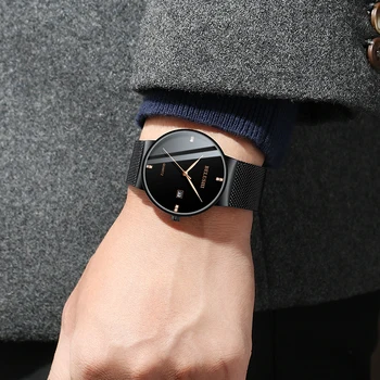 BELUSHI Homens de Negócios, Relógio de alto Luxo da Marca Impermeável Malha Correia Utral-fino Masculino relógio de Pulso da Moda de pedra de Strass Função de Data 2
