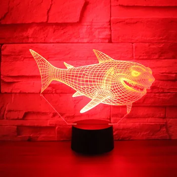 3D Noite do DIODO emissor de Luz de Tubarão Lado com 7 Cores de Luz para a Decoração Home Lâmpada Incrível Visualização Ilusão de Ótica Incrível 1