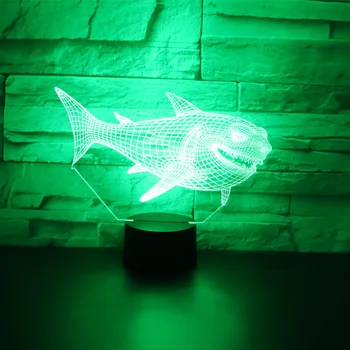3D Noite do DIODO emissor de Luz de Tubarão Lado com 7 Cores de Luz para a Decoração Home Lâmpada Incrível Visualização Ilusão de Ótica Incrível 2