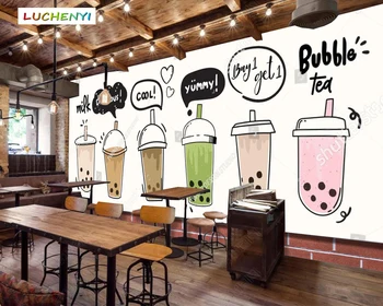 Papel de parede de brancos personalizado chá da bolha 3d papel de parede mural, restaurante, loja de suco de cozinha sala de jantar papéis de parede adesivo 1