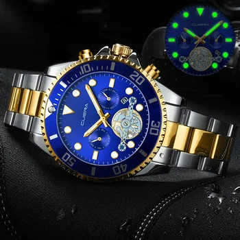 2022 CUENA Nova Moda dos Homens Relógios de Marca Top de Luxo Relógio de Pulso de Quartzo Esporte de aço Inoxidável Azul relógios para Homens Reloj Hombre 2