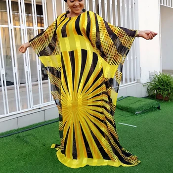 Richkeda Loja Nova 2021 Amarelo Verão Em Grande Vestido De Chiffon Mulheres Africanas-Se Dashiki, Moda Dot Plus Size Vestidos Manto Africaine 2