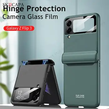 Para Samsung Z Flip 3 5G Magnético com Dobradiça de Proteção Integral Capa Para Galaxy Z Flip3 5G SM-F711B de Vidro da Câmera de Filme de Plástico Rígido 1