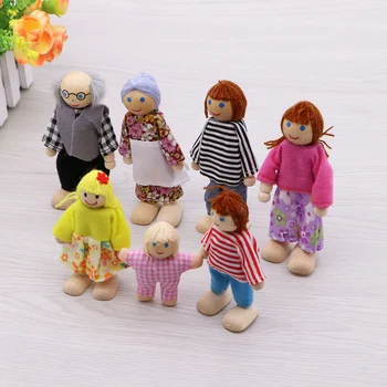 Familywooden Dollshouse Brinquedos Jogar Conjunto De Pessoas Figurespretend Mini Pretent Crianças Felizes Acessórios De Brinquedo, Brinquedos De Madeira, Papel De Presente Vestido 1