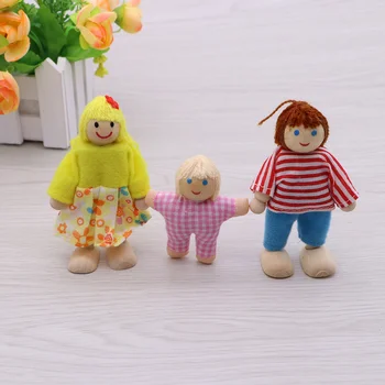 Familywooden Dollshouse Brinquedos Jogar Conjunto De Pessoas Figurespretend Mini Pretent Crianças Felizes Acessórios De Brinquedo, Brinquedos De Madeira, Papel De Presente Vestido 2