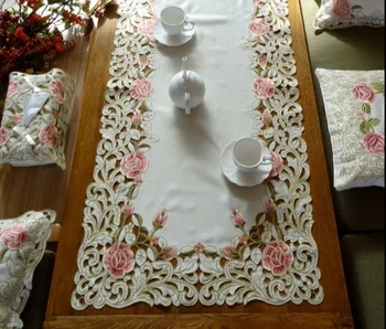 60*120cmPink rosa Elegante Bordado Corredor da Tabela Pastoral Tecido de toalha de mesa de Chá, de Luxo esteira de Tabela tabela Tampa para a decoração 1