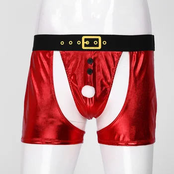 Os Homens De Natal Crotchless De Veludo Boxer Shorts, Cuecas Brilhante Recorte Novidade De Natal, Papai Noel Botão Bojo Bolsa De Cuecas 2