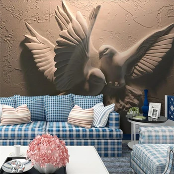 Papel de parede personalizado 3D estéreo foto murais em relevo flying pigeon papel de parede, PLANO de fundo, pintura de parede mural 3d papel de parede 1