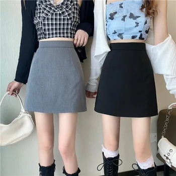 Mulheres de Mini Quadril, Saias de Todos-jogo Sólido de Cintura Alta Moda Verão Uma linha Vintage Chic coreano Estilo Streetwear Ulzzang Faldas Novo 2