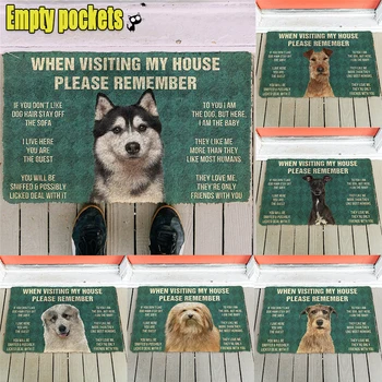Por favor, Lembre-se de Cães Husky Regras da Casa Capacho Decoração de Impressão Tapete Flanela Macia antiderrapante Capacho para o Quarto de Varanda 1