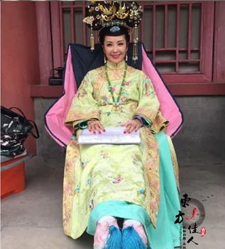 2015 Nova TV Play Ren-Mei Xiang Imperatriz Qi Mesmo Design Verde Bordado Delicado Traje para a Dinastia Qing Princesa Imperatriz Qifu 1