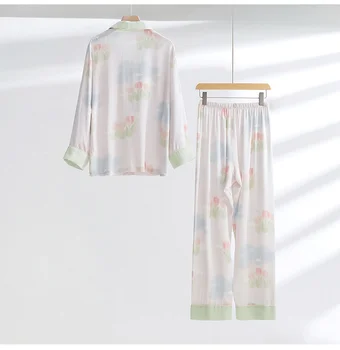 Calças Ropa De Dormir Mulheres Roupas para 2022 Pijama Mulheres de Outono de Algodão Branco Luar Impresso de Manga Longa, Calças de Terno 2