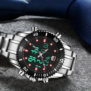 Homens Luxo Relógios De Homens De Esportes Militares Relógios De Aço Inoxidável Dual Display De Quartzo Relógios De Pulso De Moda Impermeável Relógios De Mergulho 2